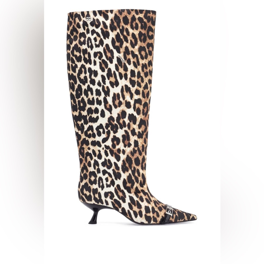 (New) GANNI leopard-print satin knee-length boots (size 38)